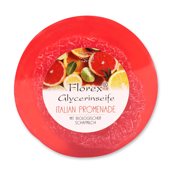 Handmade glycerin-soap with loofah 100g in cello, italian promenade 