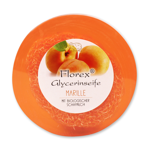 Handmade glycerin-soap with loofah 100g in cello, 
apricot 