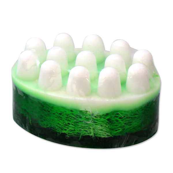 Handmade glycerin-massage-soap with loofah 140g, lemongras 