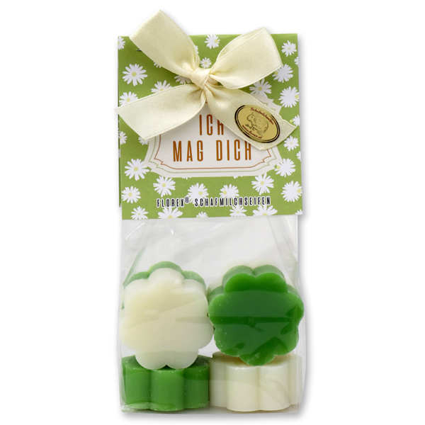 Sheep milk soap flower 6x20g in a cellophane bag "Ich mag dich", Classic/Apple 