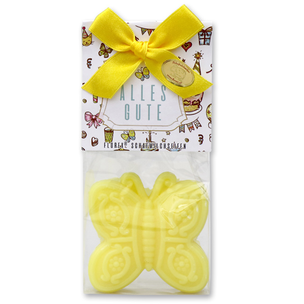 Schafmilchseife Schmetterling 60g in Cello "Alles Gute", Grapefruit 