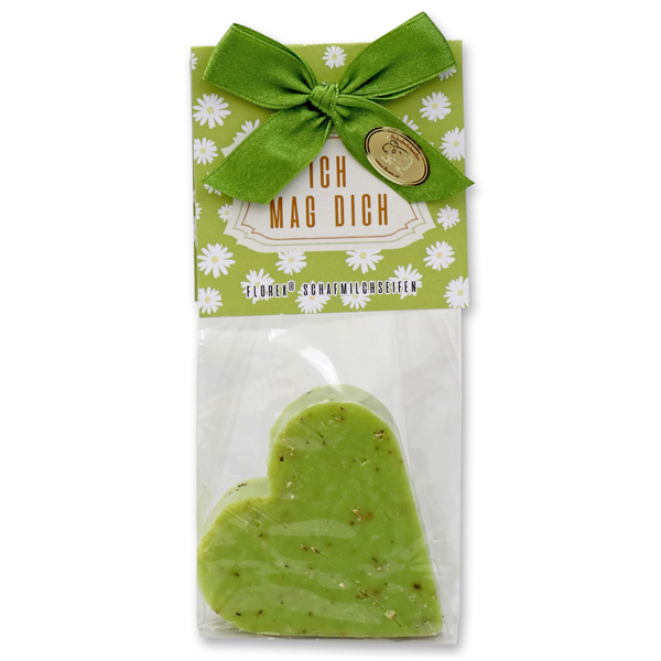 Sheep milk soap heart 85g in a cellophane bag "Ich mag dich", Verbena 