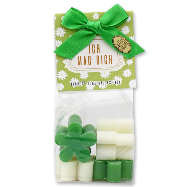 Sheep milk soap marguerite 6x15g in a cellophane bag "Ich mag dich", Classic/Apple 