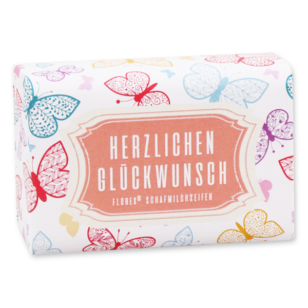 Sheep milk soap 100g "Herzlichen Glückwunsch", Rose with petals 