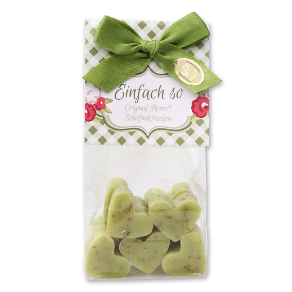 Sheep milk soap heart 10x8g in a cellophane bag "Einfach so", Verbena 