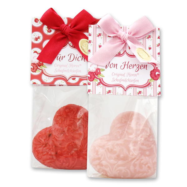 Sheep milk soap heart Florex 80g in a cellophane bag, Magnolia/Rose with petals sorted 