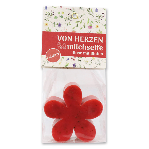 Sheep milk soap marguerite 78g in a cellophane bag "Von Herzen", Rose with petals 