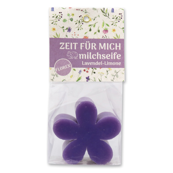 Sheep milk soap marguerite 78g in a cellophane bag "Zeit für mich", Lavender-Lime 