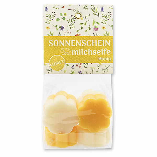 Schafmilchseife Blume mini 6x20g in Cello "Sonnenschein", Classic/Honig 