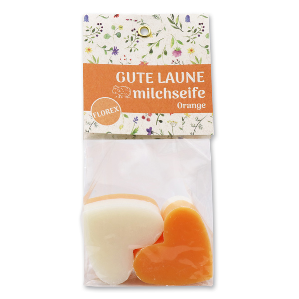 Schafmilchseife Herz mittel 4x23g in Cello "Gute Laune", Classic/Orange 