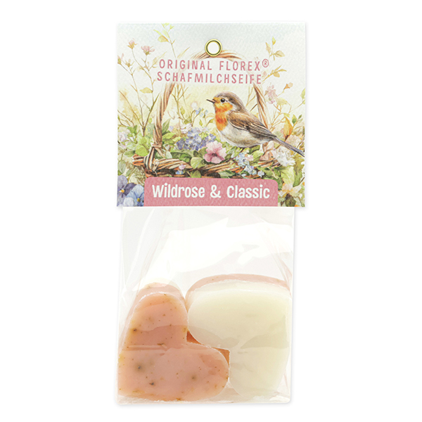 Schafmilchseife Herz mittel 4x23g in Cello "Naturzauber Motiv 11, Classic/Wildrose 
