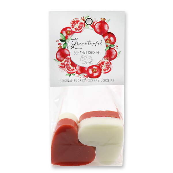 Schafmilchseife Herz mittel 4x23g in Cello 'Einzigartige Augenblicke', Classic/Granatapfel 