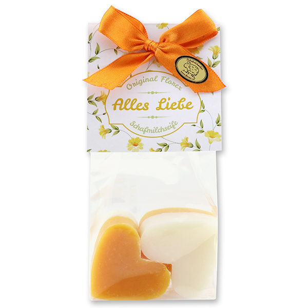 Schafmilchseife Herz mittel 4x23g in Cello "Alles Liebe", Classic/Orange 