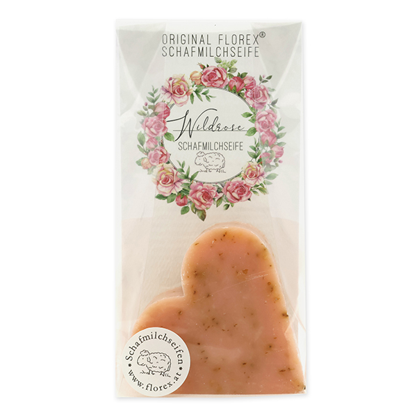 Schafmilchseife Herz 85g in Cello "Einzigartige Augenblicke", Wildrose 