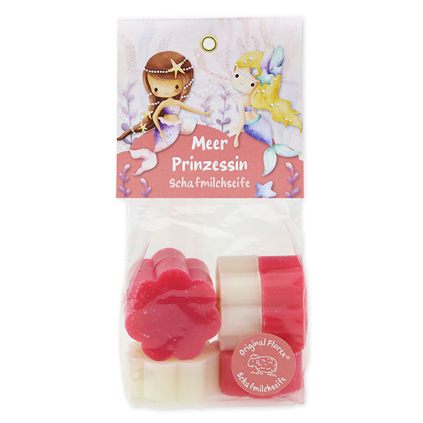 Schafmilchseife Blume mini 6x20g in Cello "Meer Prinzessin", Blütenzauber/ Schäfchenzart 