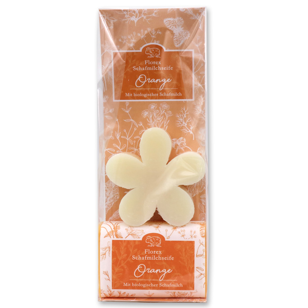 Schafmilchseifen "Florentine" in Cello, Margerite 78g Classic und eckig 100g Orange 