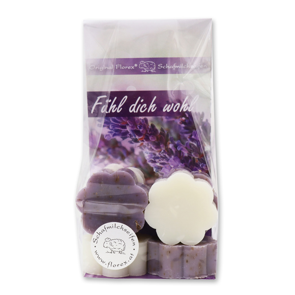 Schafmilchseife Blume 6x20g in Cello "Fühl dich wohl", Classic/Lavendel 