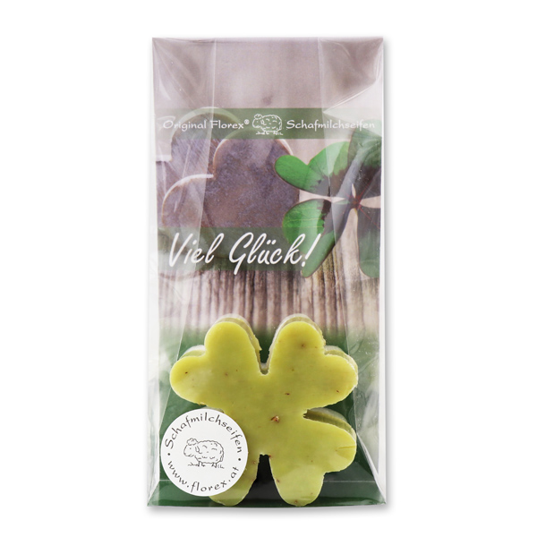 Schafmilchseife Kleeblatt 2x35g in Cello "Viel Glück", Eisenkraut 