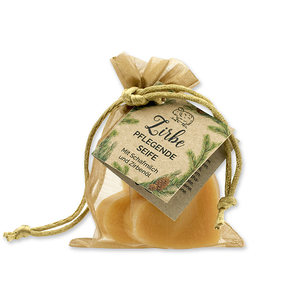 Sheep milk soap heart 2x23g in organza bag "feel-good time", Swiss pine 