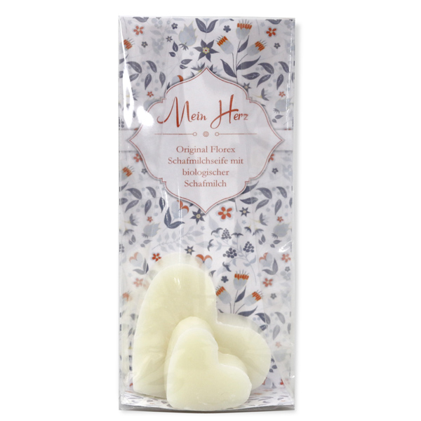 Schafmilchseife Herz mittel 23g und Herz mini 8g in Cello "Mein Herz", Classic 