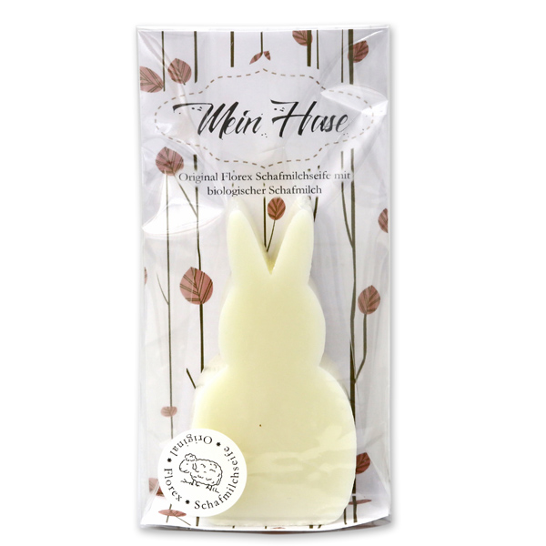 Sheep milk soap rabbit 94g with labeling "Mein Hase" in cellophane, Classic 