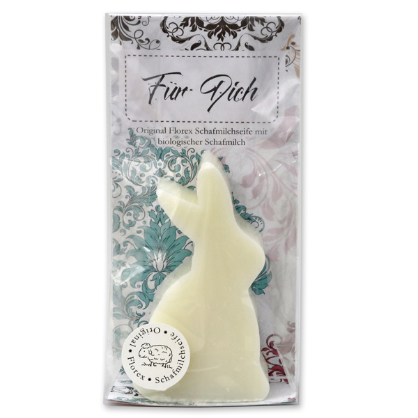 Sheep milk soap rabbit 80g with labeling "Für Dich" in cellophane, Classic 