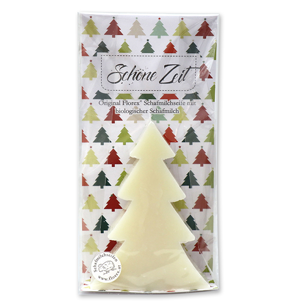 Schafmilchseife Tannenbaum 75g mit Spruch-Karterl "Schöne Zeit" in Cello, Classic 