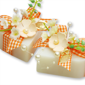 Schafmilchseife Herz groß 85g, dekoriert mit Maiglöckchen, Classic 