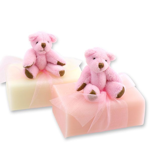 Sheep millk soap 100g, decorated with a teddy bear, Classic/peony 