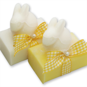 Sheep milk soap 100g, decorated with a soap rabbit 40g, Classic/lemon 