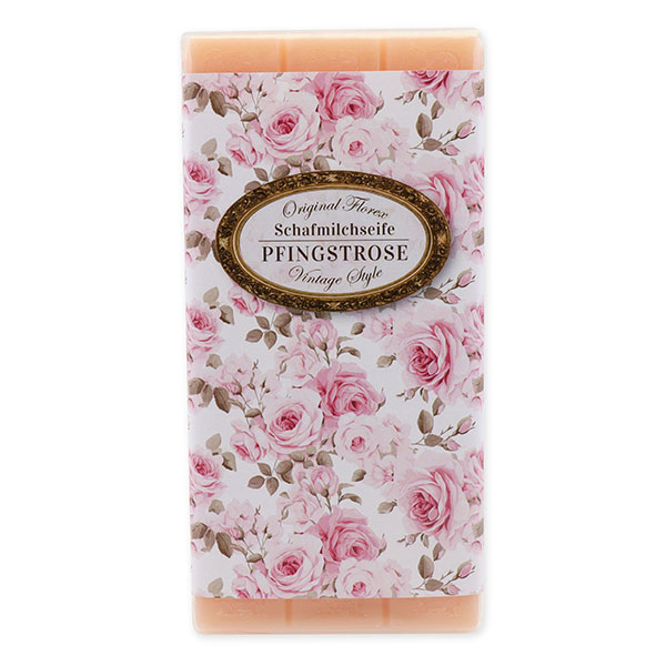 Schafmilchseife Tafel 100g "Vintage-Motiv 195", Pfingstrose 