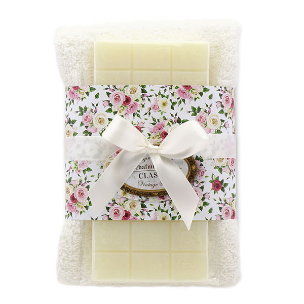 Sheep milk soap 100g and towel 30x50cm white "Vintage motif 186", Classic 