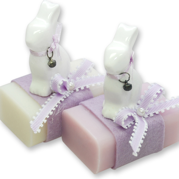 Sheep milk soap 100g, decorated with a rabbit, Classic/lilac 
