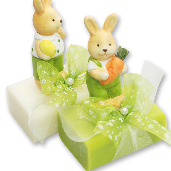Schafmilchseife eckig 100g dekoriert mit Hase, Classic/Birne 