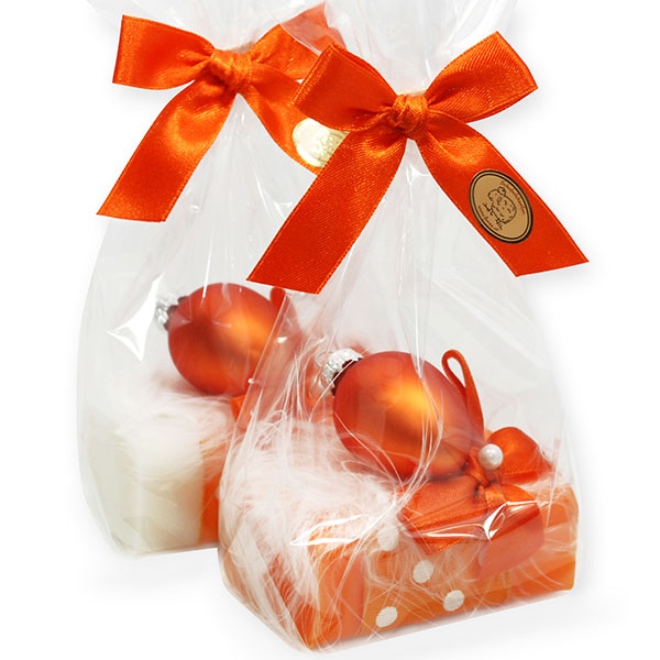 Schafmilchseife eckig 100g dekoriert mit Osterei in Cello, Classic/Freesie 