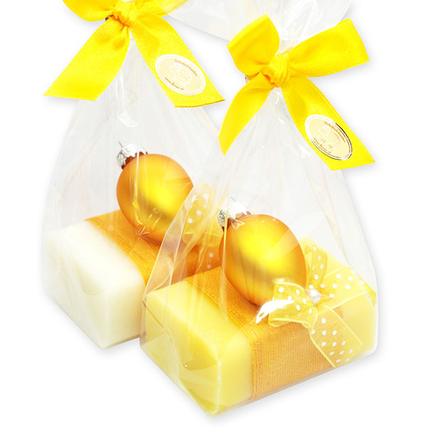 Schafmilchseife eckig 100g dekoriert mit Osterrei in Cello, Classic/Grapefruit 
