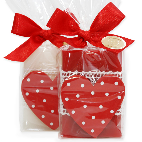 Sheep milk soap 100g, decorated with a heart in a cellophane, Classic/pomegranate 