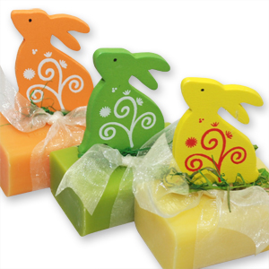 Sheep milk soap 100g, decorated with a wooden rabbit, sorted 