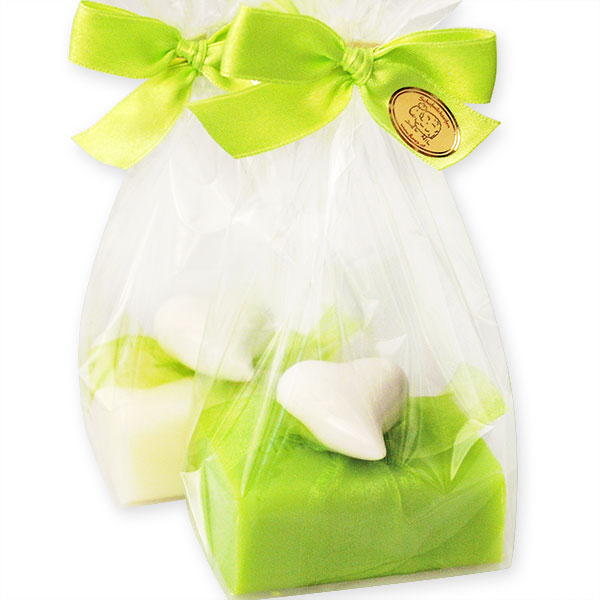 Sheep milk soap 100g, decorated with a heart in a cellophane, Classic/ginko 