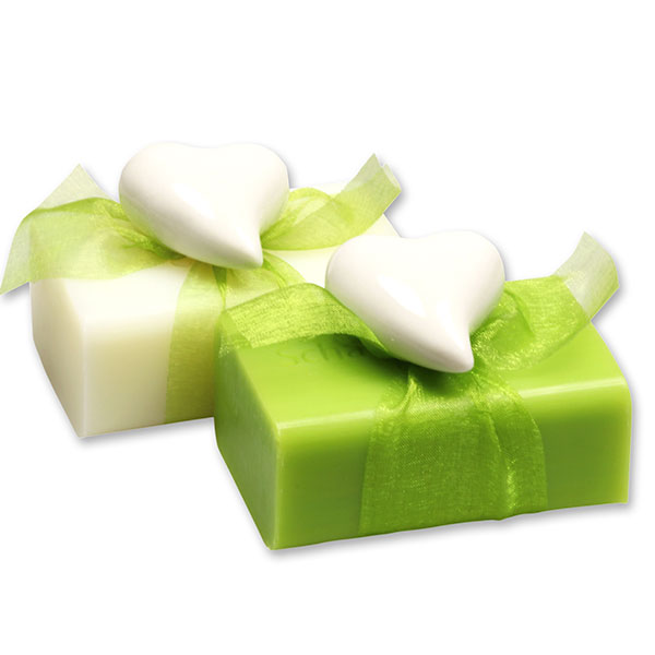 Schafmilchseife eckig 100g, dekoriert mit Herz, Classic/Ginko 