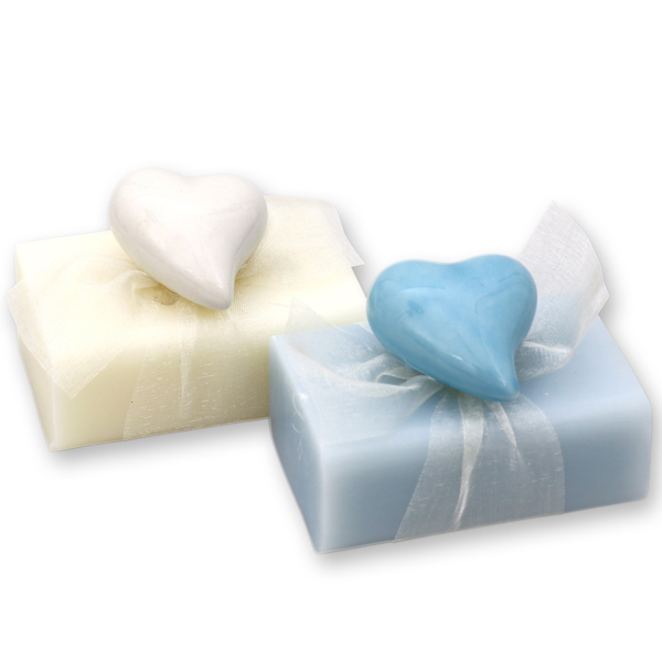 Sheep milk soap 100g, decorated with a heart, Classic/'forget-me-not' 