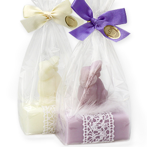 Sheep milk soap 100g, decorated with a soap rabbit 40g in a cellophane, Classic/lilac 