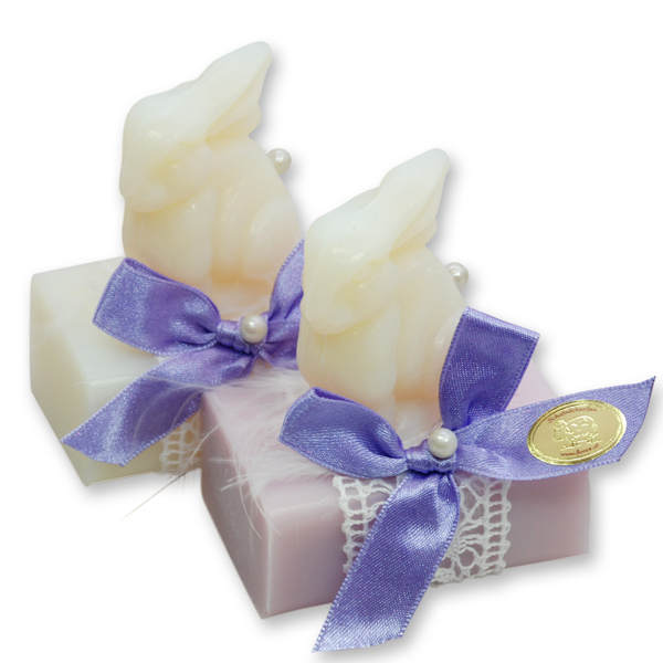 Sheep mik soap 100g, decorated with a soap rabbit 40g, Classic/lilac 