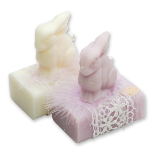 Sheep milk soap 100g, decorated with a soap rabbit 40g, Classic/lilac 