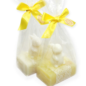 Sheep milk soap 100g decorated with a soap rabbit 23g in a cellophane, Classic/cowslip 