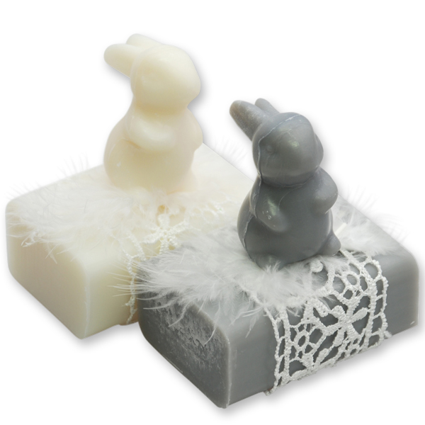 Schafmilchseife eckig 100g dekoriert mit Seife Hase Langohr 23g, Classic/Herrenseife 