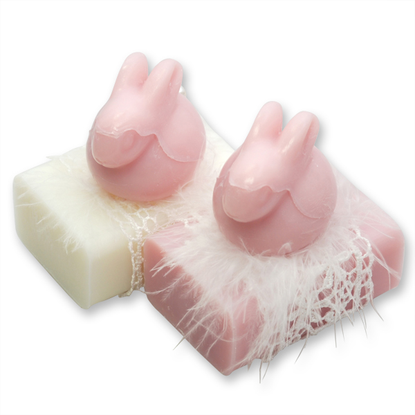 Sheep milk soap 100g, decorated with a soap rabbit 23g, Classic/magnolia 