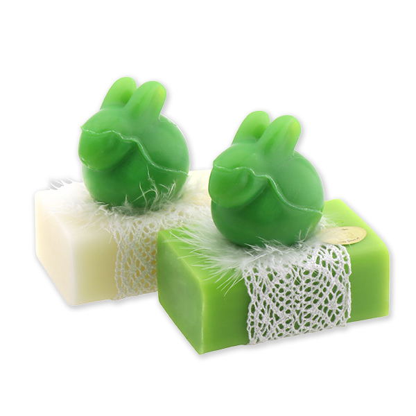 Schafmilchseife eckig 100g dekoriert mit Seife Hase 40g, Classic/Apfel 
