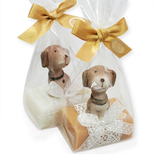 Sheep milk soap 100g, decorated with a dog in a cellophane, Classic/quince 