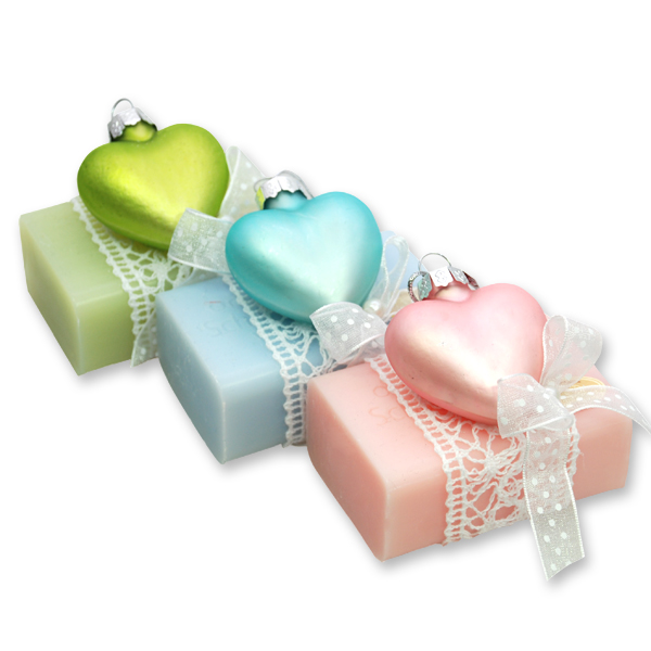 Sheep milk soap 100g, decorated with a glass heart, sorted 